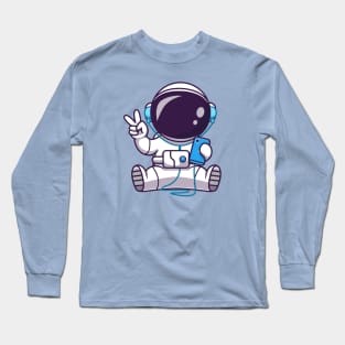 Astronaut Listening Music With Headphone And Peace Hand  Cartoon Long Sleeve T-Shirt